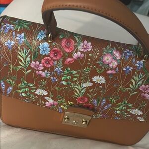 IMAN Floral Brown Handbag